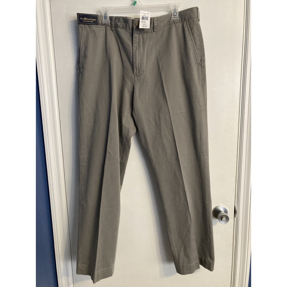 Polo Ralph Lauren Pants Men's 38x32 Gray Chino The Preston Flat Front Vtg #1827